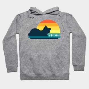 Giant Cat in Retro Sun, Abstract Cat Landscape for Feline Lover Hoodie